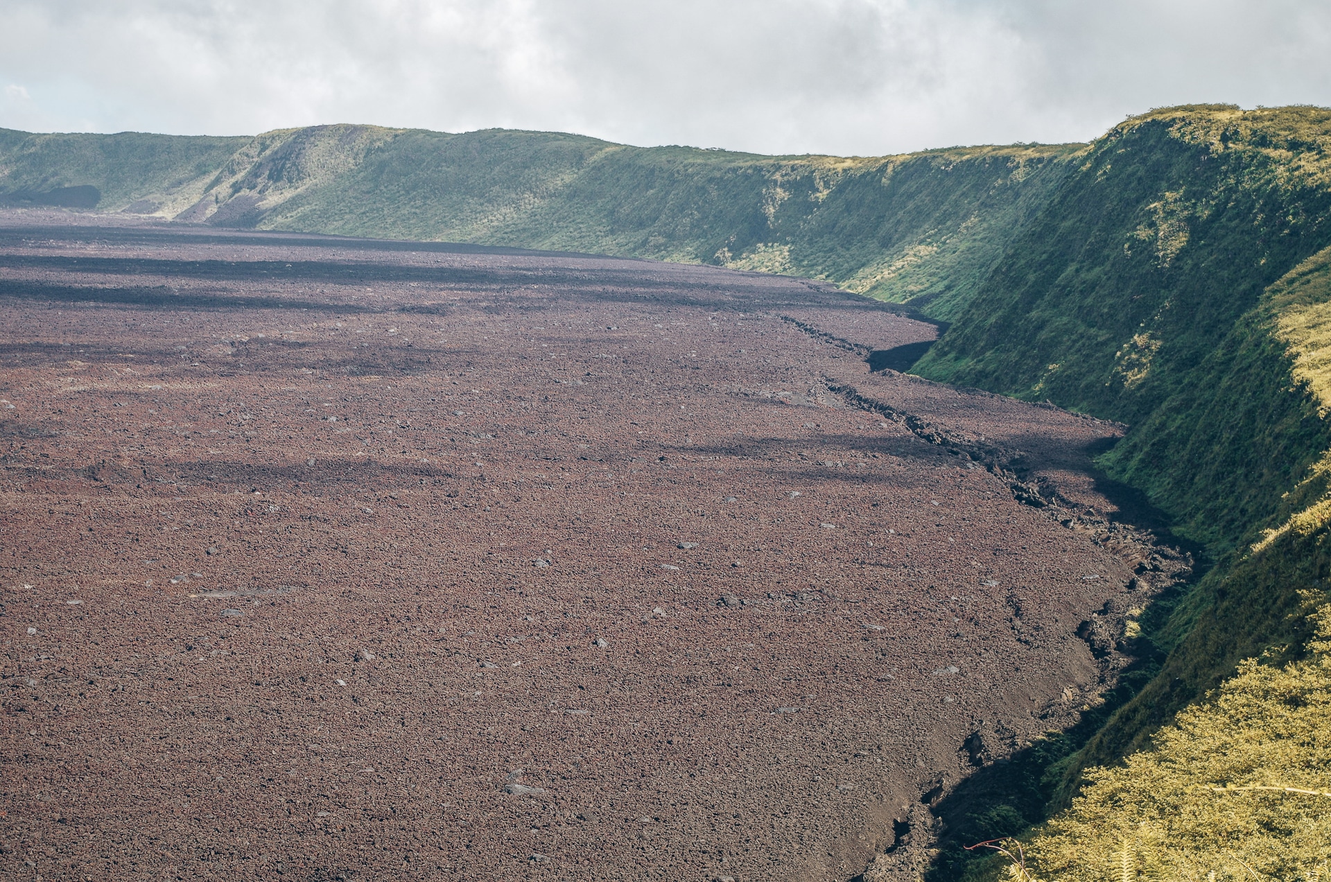 bord du cratère et champ de lave Volcan Sierra Negra Galapagos