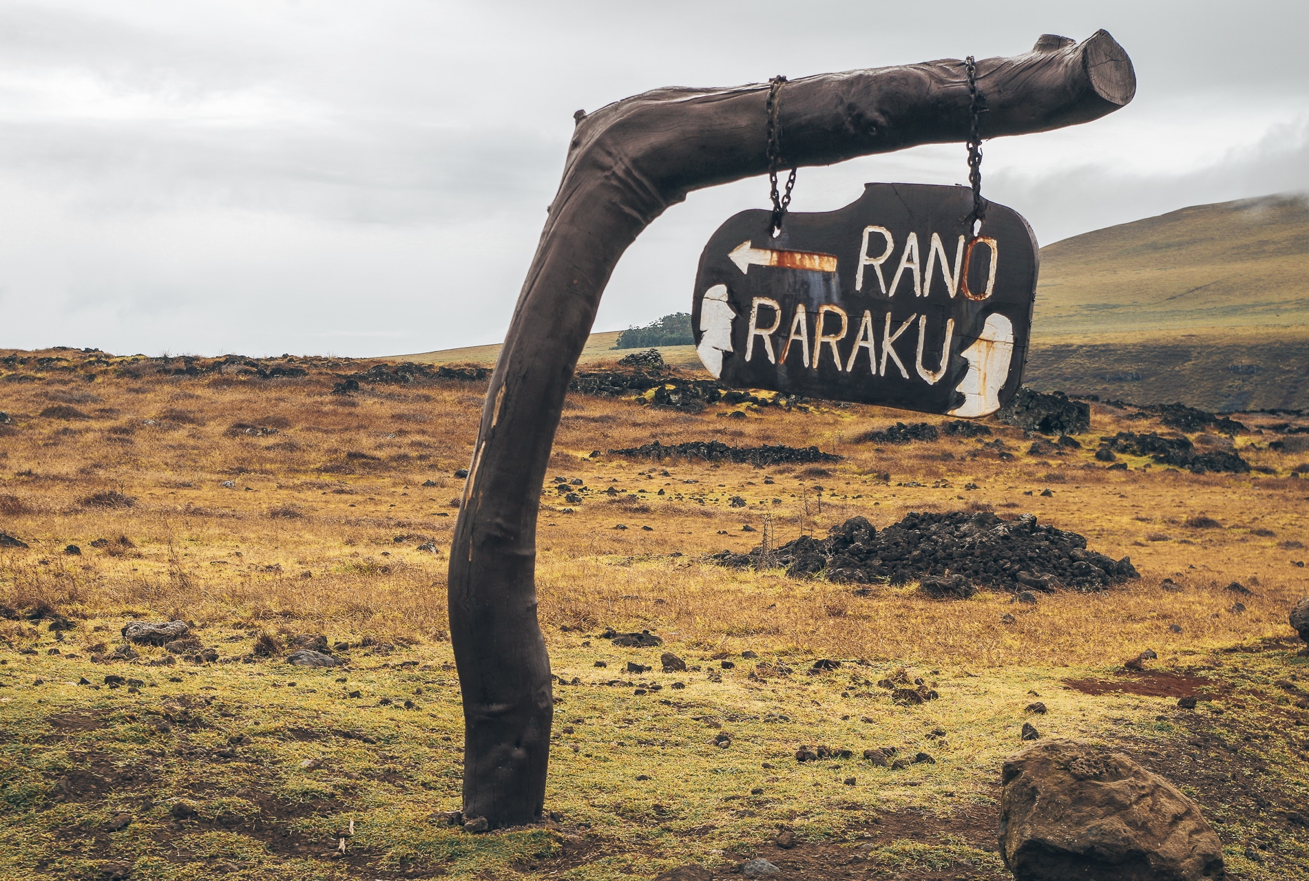 panneau indiquant la carrière Rano Raraku à l'île de Pâques