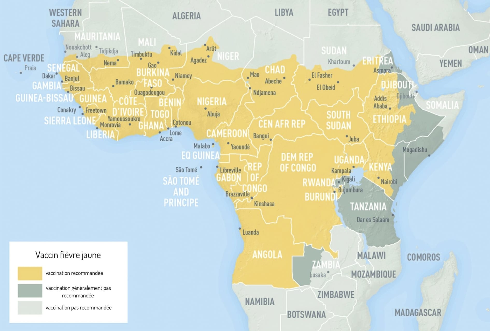 carte des vaccins de la fièvre jaune en Afrique vaccins tour du monde