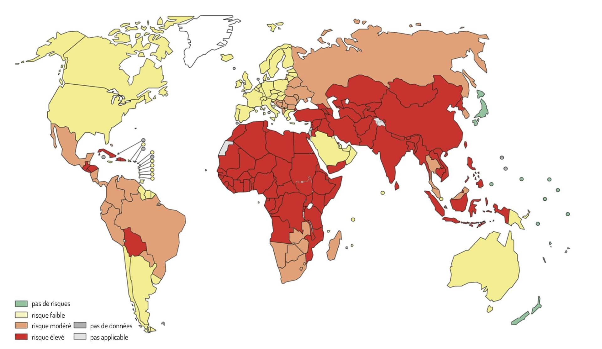 carte représentant la répartition de la rage au niveau mondial