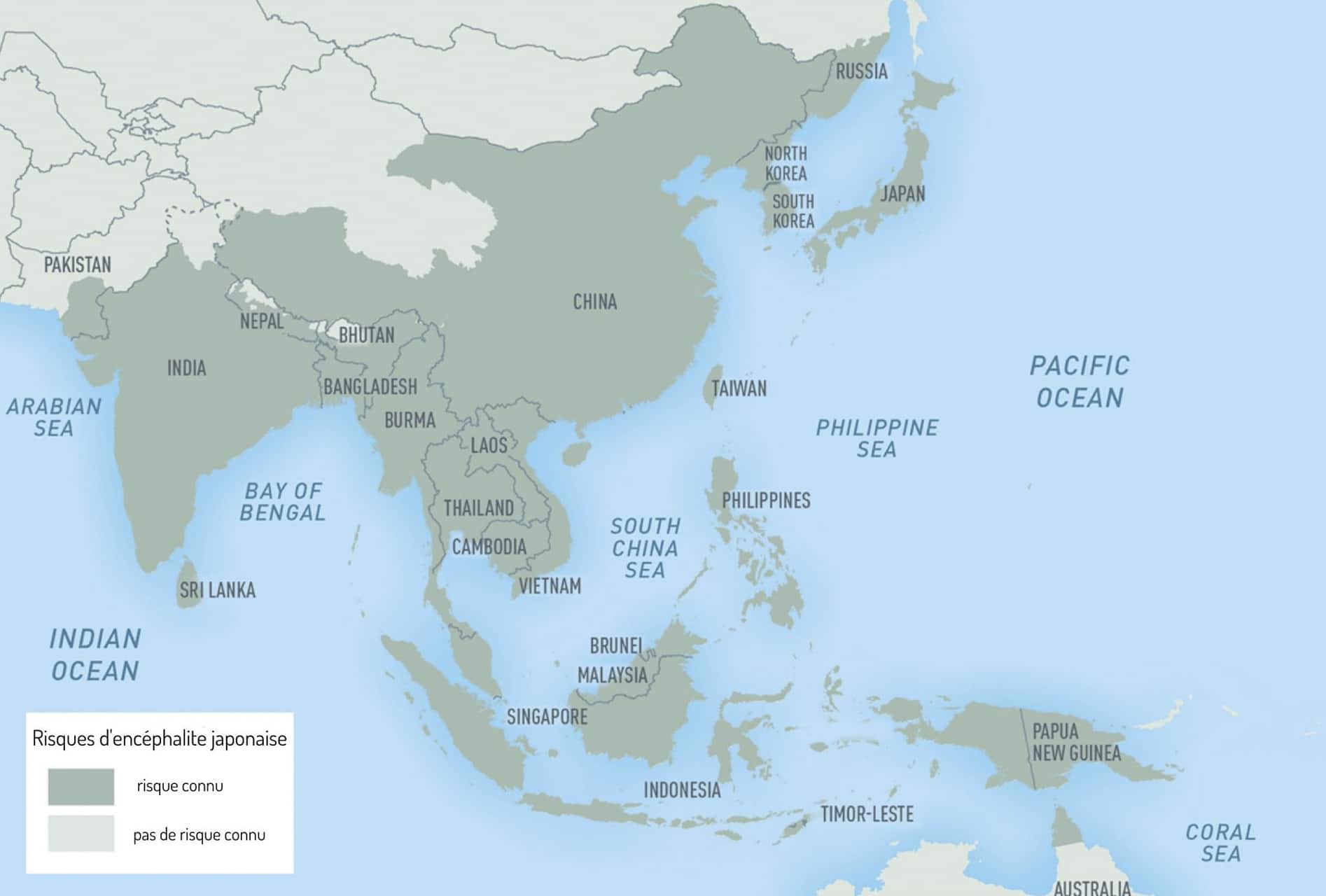 carte représentant l'encéphalite japonaise en Asie vaccins tour du monde
