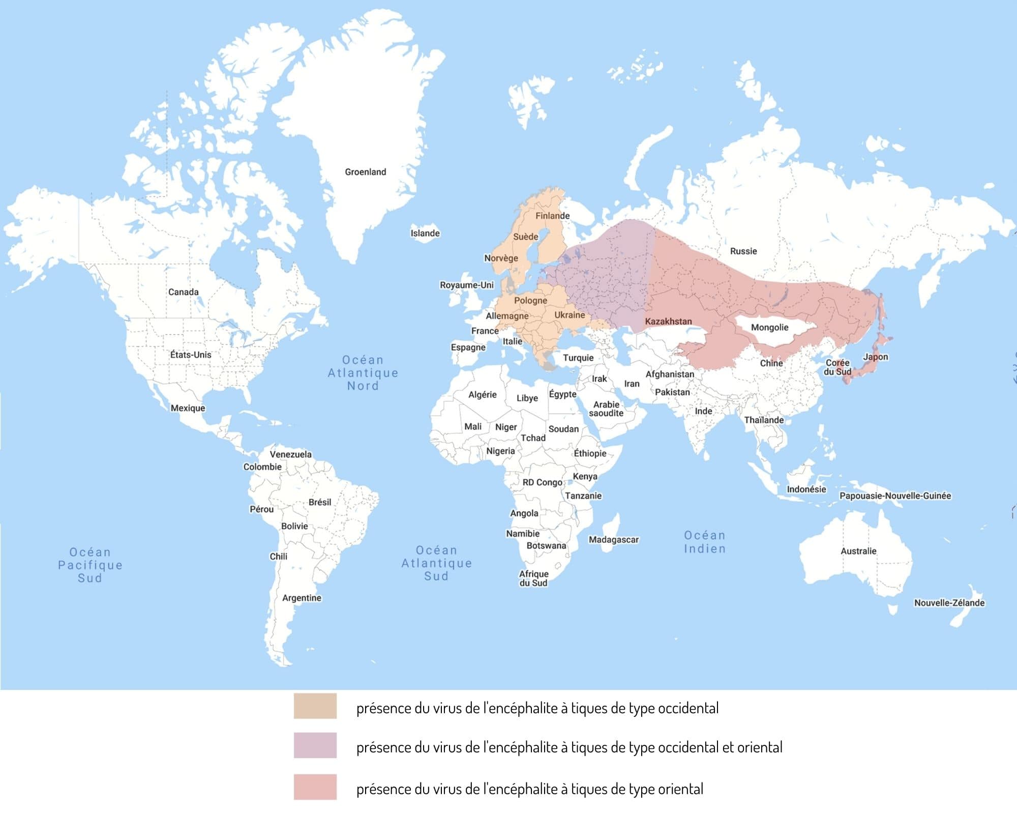carte de l'encéphalite à tiques au niveau mondial dans le cadre d'un article sur les vaccins à faire pour un tour du monde