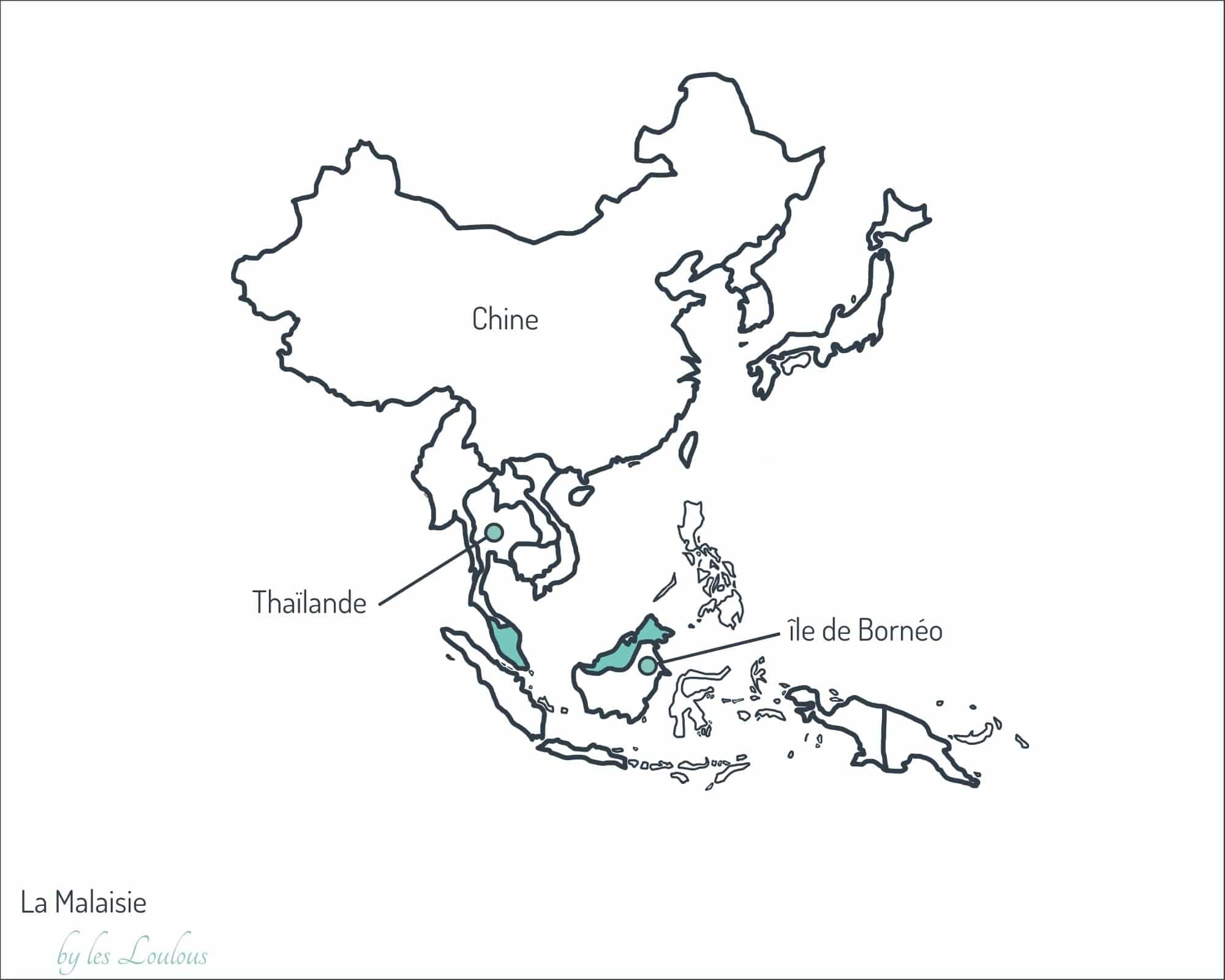 carte de l'Asie en détaillant le pays de la la Malaisie blog voyage 