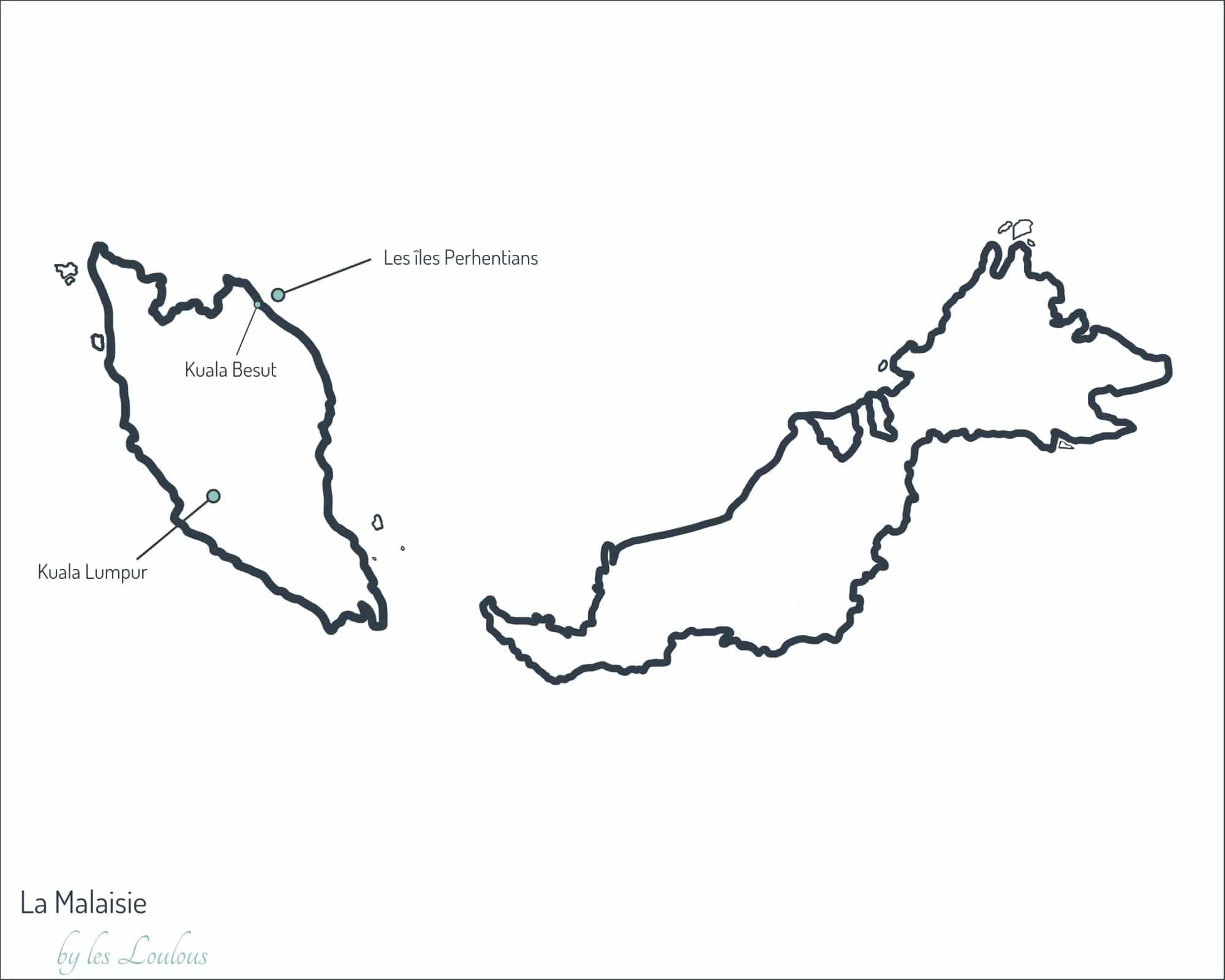carte montrant où se situe les îles Perhentians par rapport à la Malaisie Occidentale
