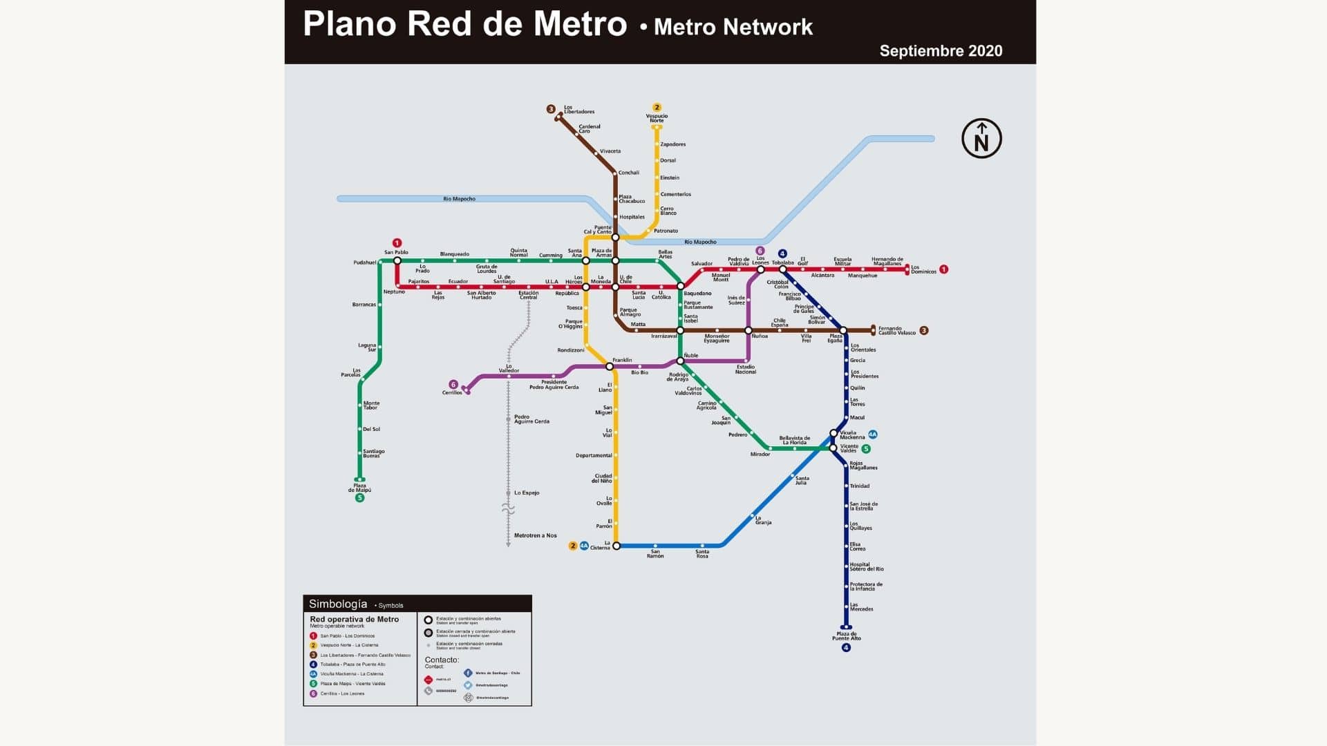 carte du plan de métro de Santiago du Chili