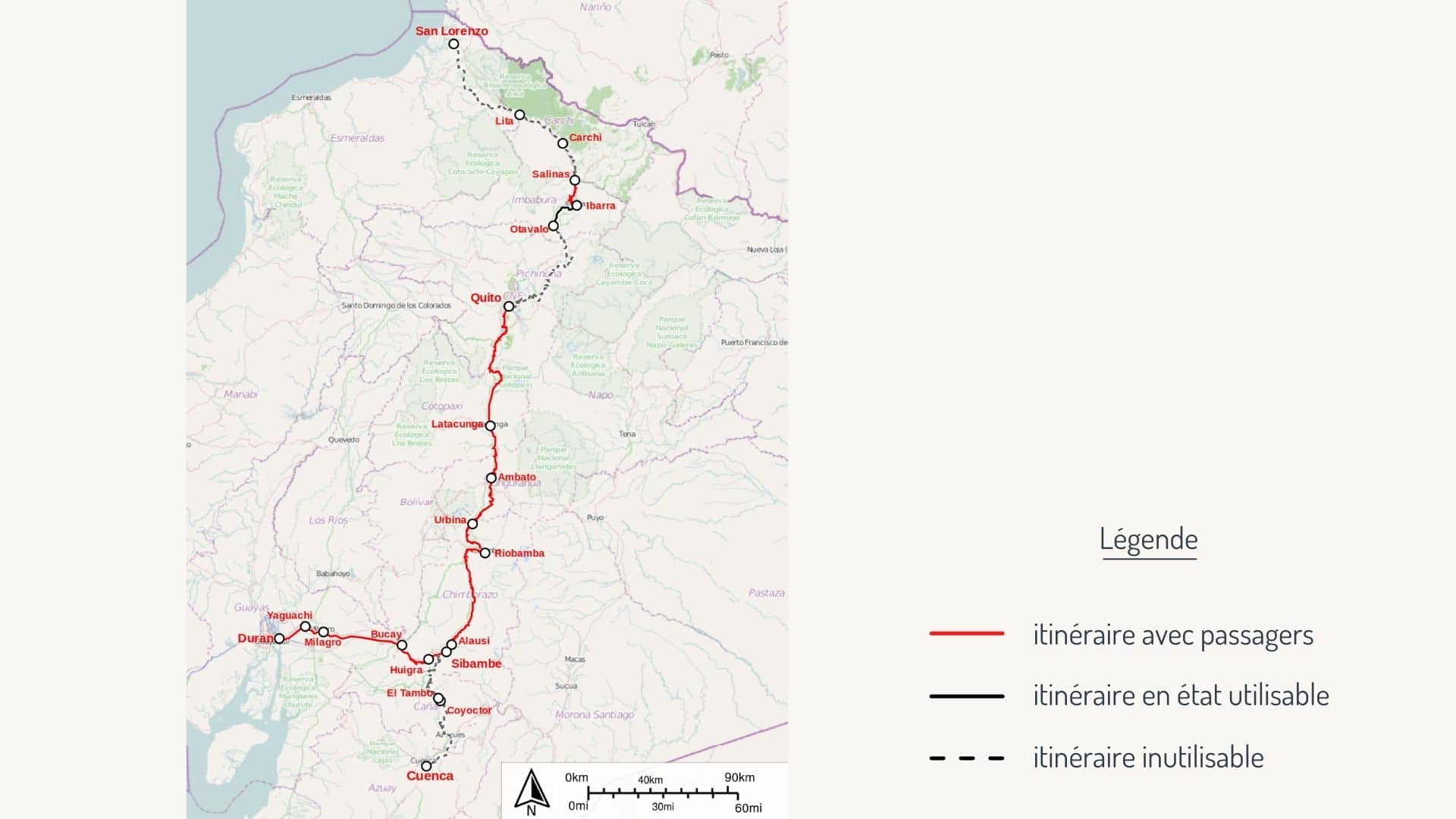 carte du réseau ferroviaire en Equateur blog voyage 