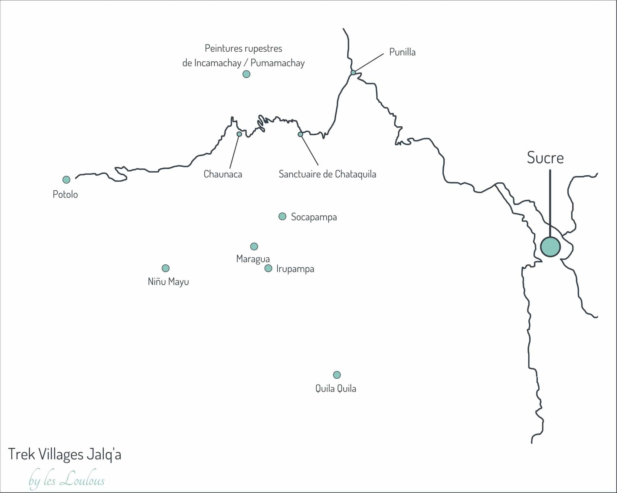 carte trek des villages Jalq'a en Bolivie